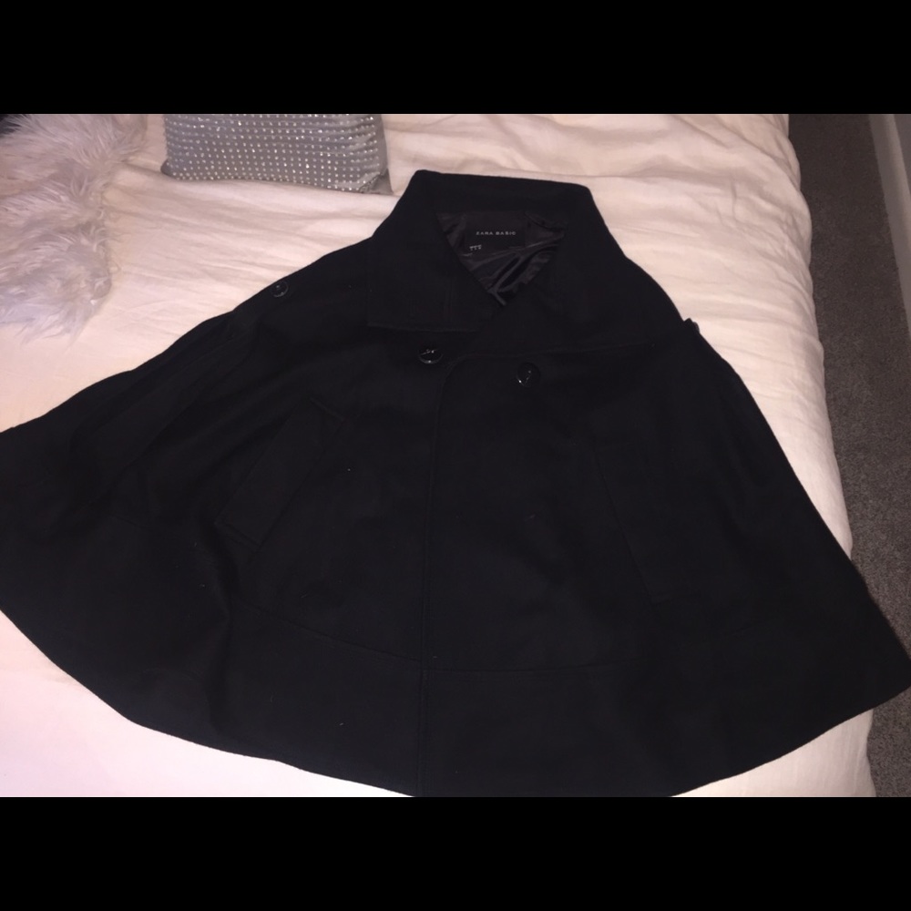 Zara Black Wool Cape Coat size Small